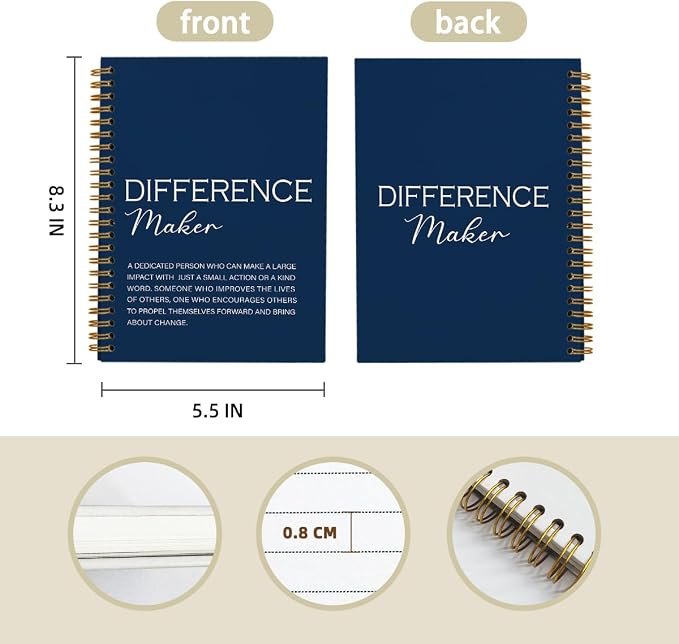 Navy Blue Difference Maker Gift, Difference Maker Definition Hardcover Spiral Notebook Journal, Motivational Notebooks, Thank You Gifts for Women Men Teacher Coworkers, 5.5x8.3