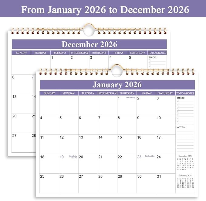 2026 Calendar - Calendar 2026 from Apirl 2026 - December 2026, Wall Calendar 2026 with Thick Paper, 11.5" x 14.5", Purple