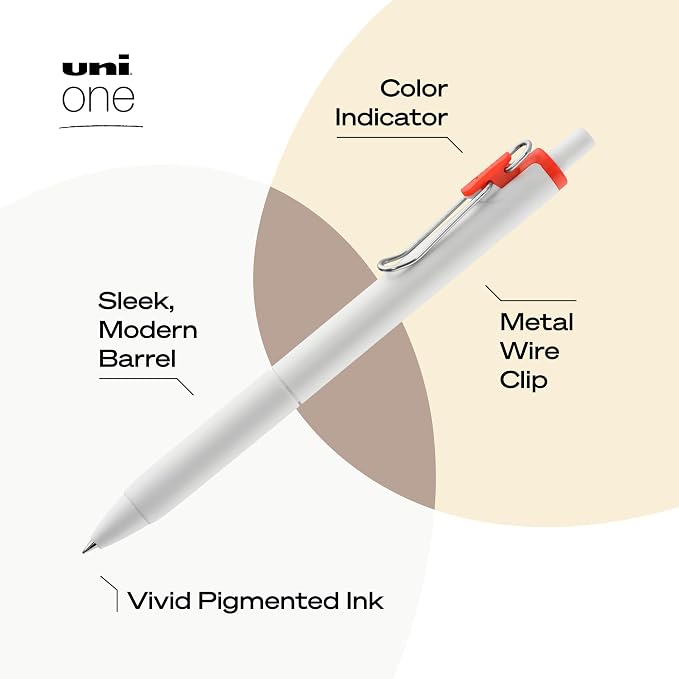 uniball™ one Gel Pens, Medium Point (0.7mm), Assorted Ink, 8 Pack | Ink stays on top of paper fibers for crisp vivid lines, wire pocket clip, color indicator top, smooth barrel & rubber grip