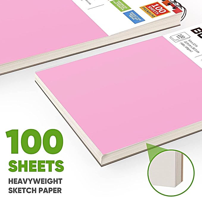Soucolor Cute Sketch Book 9" x 12" Drawing Paper,Pink Teen Girls Sketchbook | 100 Sheets,68lb Acid-free paper,No Bleed-through,Micro-Perforated,Lay-Flat Top Spiral,Great Gift for Women,School Art