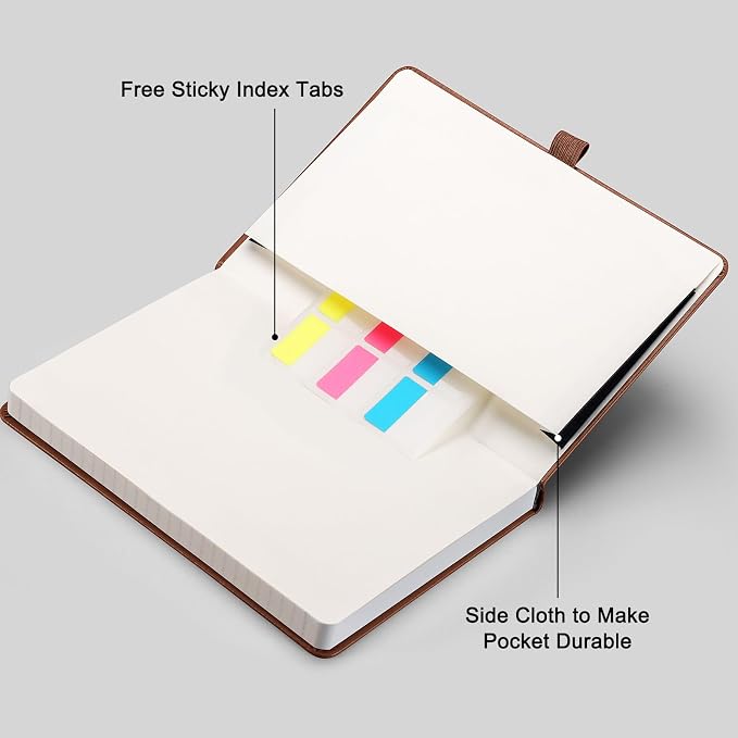 AHGXG Graph Grid Paper Notebook, 192 Pages, A5 Medium Size (5.7'' x 8.3'') | 5 Squares per Inch, Leather Hardcover, 100 GSM Thick Paper, for School, Students, Math, Engineering (Brown)