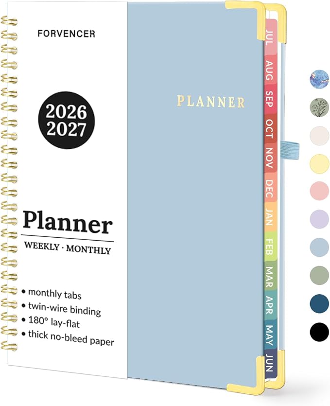 Forvencer Academic Planner 2026-2027, July 2026-June 2027 Weekly & Monthly Hardcover Calendar Planner, 6" X 8", Daily Agenda Book, School Office Notebook College Teacher Student Organizer A5, Blue