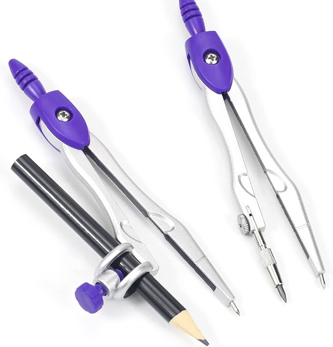 Unjoo Geometry Set 10 Pcs Student Supplies, Protractor and Compass,Purple | Shatterproof Storage Box,Rulers,Protractor,Compass,Eraser,Pencil Sharpener,Lead Refills,Pencil,for Classroom, Back to School