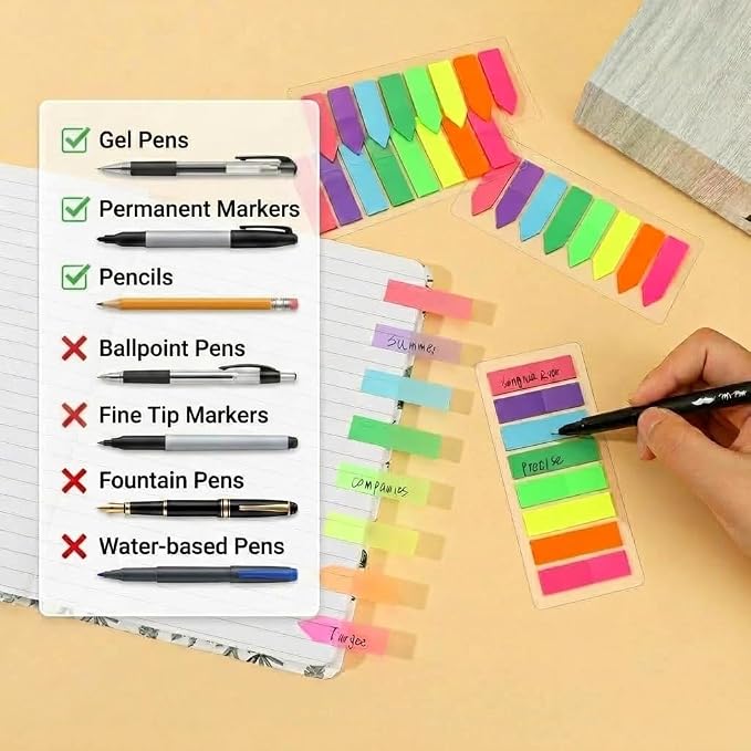 Mr. Pen- Page Markers Sticky Tabs, 800 pcs | Colored Translucent Arrow Flags for Page Marking, Fluorescent Index Tab Stickers for Notebooks, Small Sticky Notes Flags
