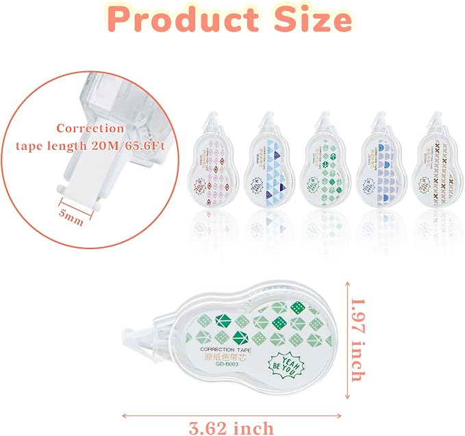 Temiary 5 Pcs Aesthetic Beige Correction Tape, Smooth Glide Quick Dry Tapes for Instant Corrections, Easy to Use White Tape Out Applicator Set for Office Note Taking, Journaling (Abstract Patterns)