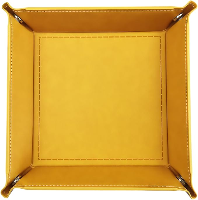 Valet Tray Desktop Storage Organizer – Vegan Leather Catchall Tray Bedside Vanity Tray Nightstand Caddy Holder for Remote Controller, Watch, Keys, Phone, Wallet, Coin, Jewelry, Yellow