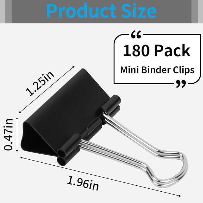 180 Pcs Large Binder Clips, 1.26 in/32mm Clips Office Supplies, Paper Clamps, Binder Paper Clips for Office Supplies Home School Food DIY, Black