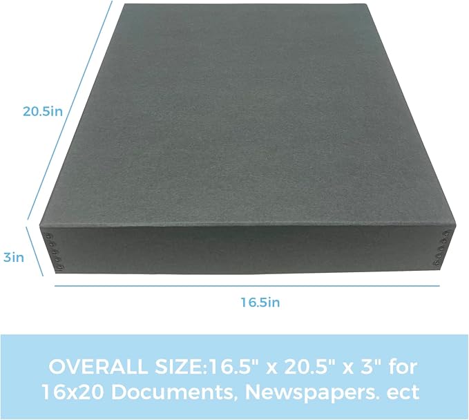 Lineco Drop Front Archival Storage Box, 16.75x20.75x3 in, Gray, 2 Pack | Acid-Free with Metal Edge, Preserves Picture Longevity, Organize Photos, Newspapers, Prints, Documents, Crafts, DIY