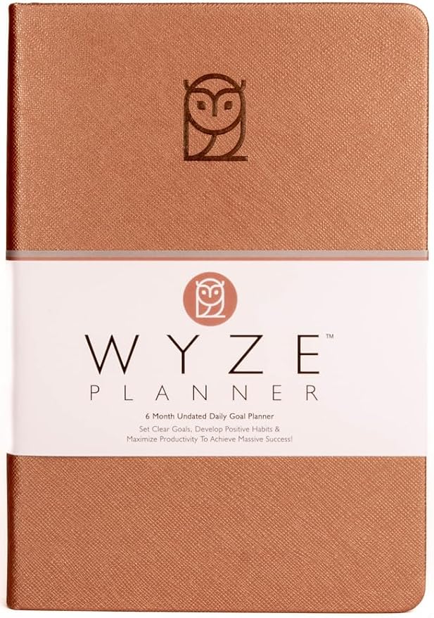 Wyze Planner Undated Daily Planner – 6-Month A5 Productivity Organizer with Full Page Per Day, ADHD Friendly, Hourly Schedule, Goal Setting, Habit Tracker, Weekly & Monthly Pages – Hardcover Time Management Notebook (Rose Gold)