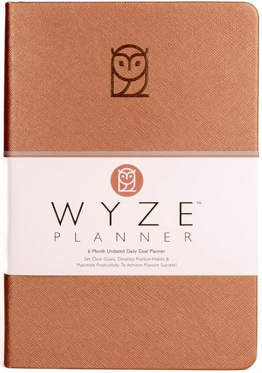 Wyze Planner Undated Daily Planner – 6-Month A5 Productivity Organizer with Full Page Per Day, ADHD Friendly, Hourly Schedule, Goal Setting, Habit Tracker, Weekly & Monthly Pages – Hardcover Time Management Notebook (Rose Gold)