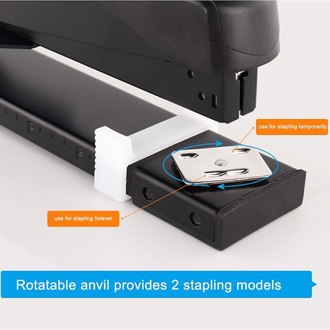 Long Reach Stapler - Office Desktop Stapler with Long Arm, 1000pcs 24/6 & 1000pcs 24/8 Staples (Black, 25/50 Sheets Capacity)