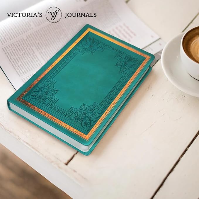 VICTORIA'S JOURNALS Vintage Journal Faux Leather Gilded Edge Hardcover | Retro Embossed Cover, Fountain Pen Friendly Paper, Premium Vegan Leather Notebook, Gilded Edges, Great for Gifting