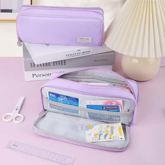 iSuperb Large Pencil Case 3 Compartments Pencil Pouch Big Capacity Pencil Bag for Kids Teen Girls Boys Student School Supplies Oxford Organizer Pen Bag Cosmetic Makeup Pouch