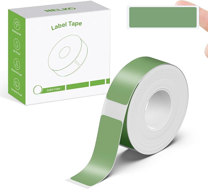 Nelko Genuine P21 Label Maker Tape, Adapted Label Print Paper, 14x40mm (0.55"x1.57"), Standard Laminated Labeling Replacement, Multipurpose of P21 Label Maker, 180 Tapes/Roll, 1 Roll, Army Green