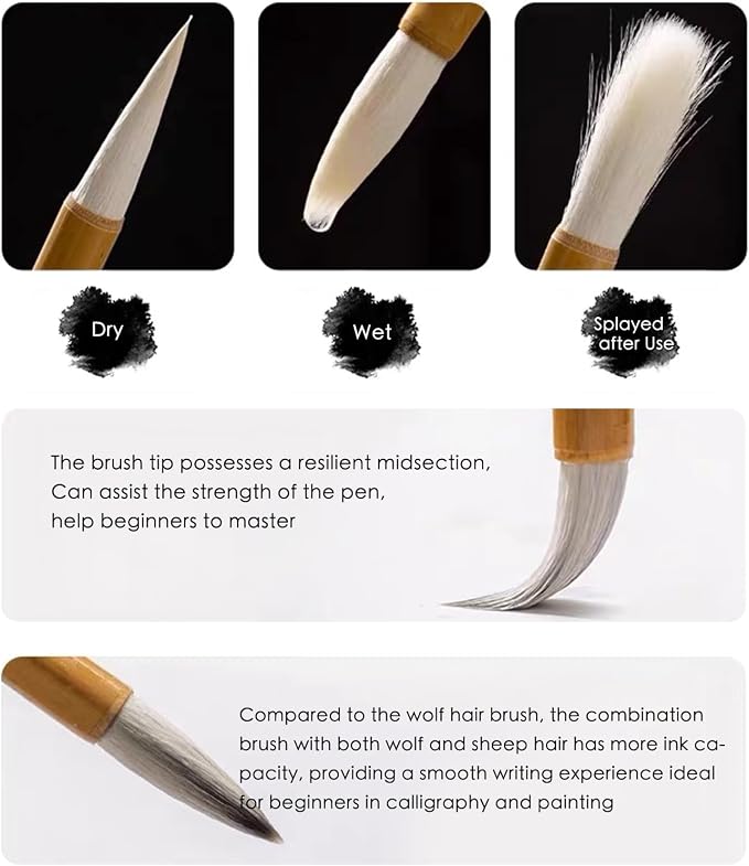 10-Piece Chinese Calligraphy Brush Set - Premium Writing Brushes with Roll-up Bamboo Brush Holder