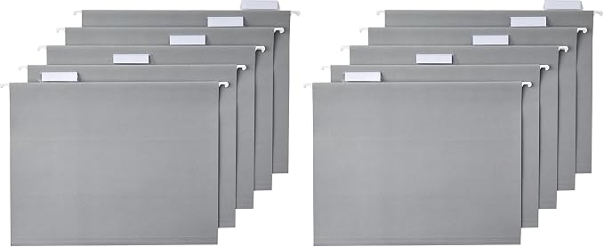 Amazon Basics Hanging File Folders with Adjustable Tabs for Document Organization, Letter Size, Gray, 50-Pack