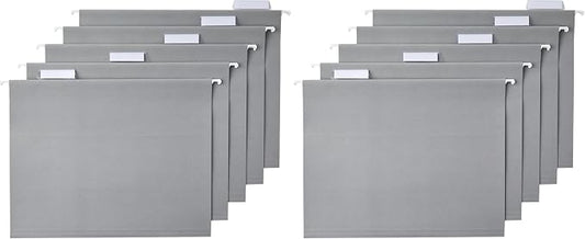 Amazon Basics Hanging File Folders with Adjustable Tabs for Document Organization, Letter Size, Gray, 50-Pack
