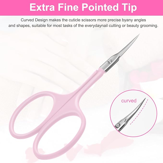 CGBE Cuticle Scissors, Extra Fine Curved Eyebrow Scissors, Pink | Stainless Steel, Round Handle, Precise Pointed Tip, Hangnail And Dry Skin Trimming, Russian Manicure Care