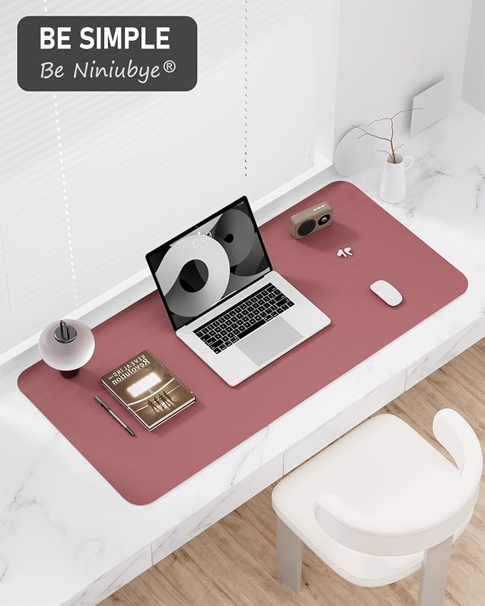 Desk Pad, 35.5" x 17" PU Leather Non-Slip Desk Mat Large Mouse Pad for Desktop, Waterproof Laptop Computer Writing Mat for Office, Home, Work, Gaming, Deep Red