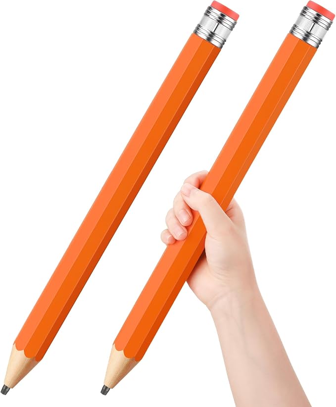 Back to School Gifts for Students 2 Pcs 16 Inch Giant Pencils Wooden Jumbo Pencils Prop Decor Funny with Cap Eraser Large Fun Novelty Gifts for Kids School Kindergarten Home Office(Orange)