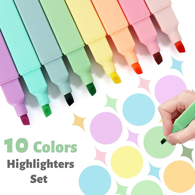 Piochoo Aesthetic Highlighters,12pcs Chisel Tip Highlighter, Pastel Candy Colors, Cute Assorted Colors Highlighter, Bible Highlighters and Pens No Bleed for Bible Pages