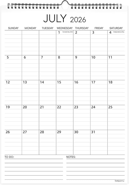 Calendar 2026-2027 Wall Calendar, July 2026 - December 2027, Large 12" x 17", 18 Months Calendar with Hanging Hook for Home Office