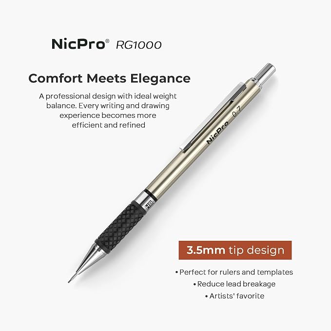 Nicpro 0.7 mm Art Mechanical Pencils Set, 6 PCS Metal Drafting Pencil 0.7mm Tube HB Lead Refills & 18 Cap Eraser for Adults, Children, Artist Writing, Drawing, Sketching, Black | Metal Drafting Pencil Lead Pencil+6 Tube Lead Refills, Eraser, Comfort Gr...