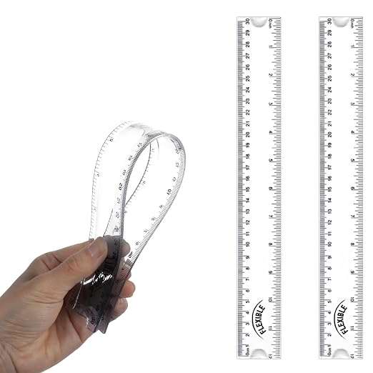 Grevosea 2 PCS Flexible Ruler 12 Inch Bendable Clear Plastic Ruler | Soft Bendable Rulers with Centimeters and Inches for Kids and Adults School Classroom Office Supplies
