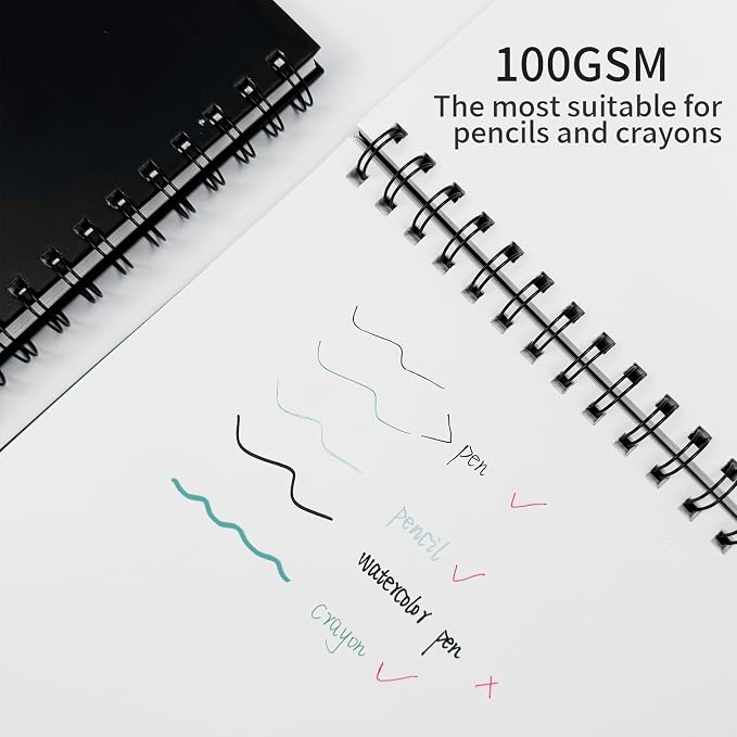 Blank Spiral Notebook, 8.5" x 11" Hardcover Sketch Book, 6 Pack Large Blank Journal for Drawing, A4 Black Unlined Journals for Women Men Office School Home