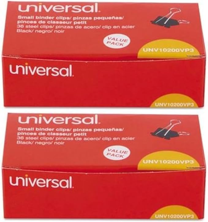 Universal Small Binder Clips, Steel Wire, 3/8 Cap, 3/4 Wide, Black/Silver, 2-36 Pack, UNV10200