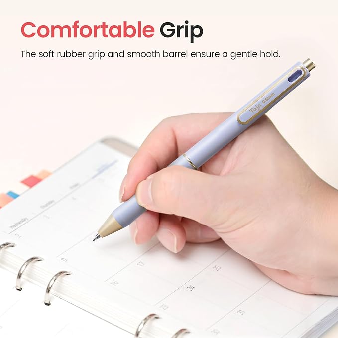Taja Gel Pens, 6 Pcs Quick Dry Black Gel Ink Pens, 0.5mm Fine Point Smooth Writing Pens for Journaling and Note Taking, Cute Aesthetic Pens for Women & Men-Purple