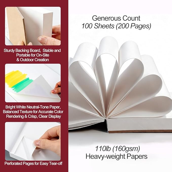 TRANSON A6 Mini Sketchbook Marker Pad, 110lb/160gsm Heavyweight Art Paper, No Bleed Through, 100 Sheets/200 Pages 4.13"x5.83" for Drawing & Sketching