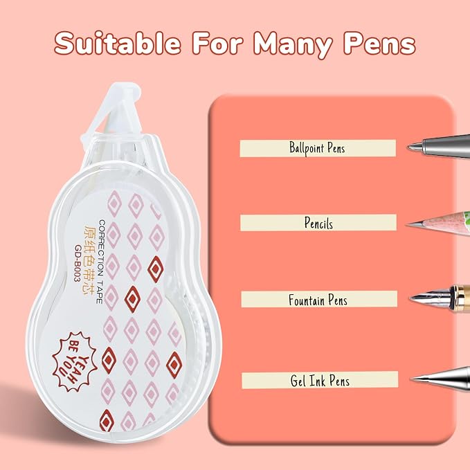 Temiary 5 Pcs Aesthetic Beige Correction Tape, Smooth Glide Quick Dry Tapes for Instant Corrections, Easy to Use White Tape Out Applicator Set for Office Note Taking, Journaling (Abstract Patterns)