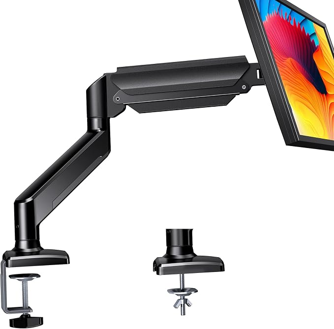 ErGear Single Monitor Arm for 13-36 Inch Screens, 22 lbs Capacity | Full-motion adjustment, C-clamp or grommet mounting, cable clips, 22 lbs support, ultrawide setup, VESA 75x75/100x100mm