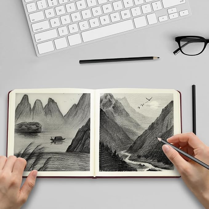 Square 5x5in 80gsm 192Pages Hardcover Notebooks Blank Sketchbooks | Travel Journal Pocket Sketchbook Art Creation Paint Writing Diary Memo Planner Sketchbook PU Cover