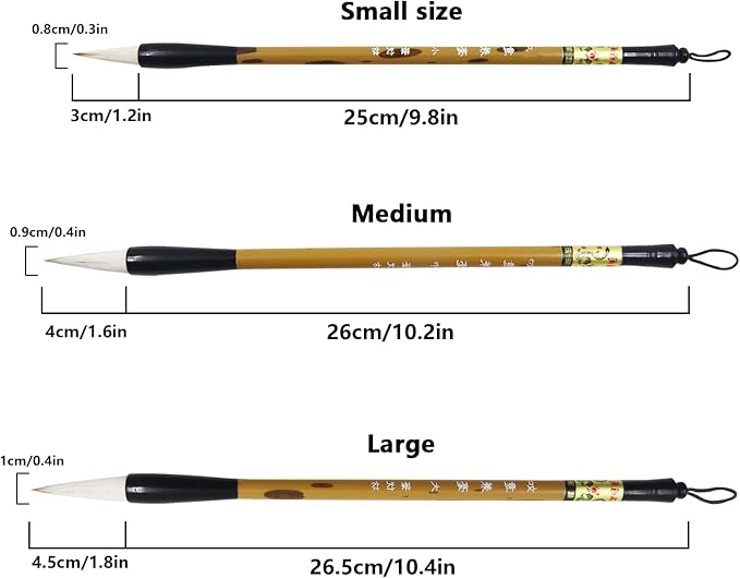 Huakaile 3 Sizes Chinese Calligraphy Brush Set, Chinese Writing Brushes, Painting Brushes with Bamboo Pen Holder, Traditional Art Sumi Brush (Large, Medium, Small Size)