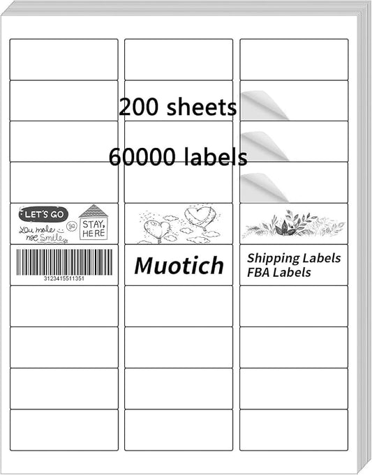 1" X 2-5/8" Address Labels,30 UP Shipping Label for Laser/Inkjet Printers,White Blank Mailing Label,30 Labels per Sheet(2000 Sheets)