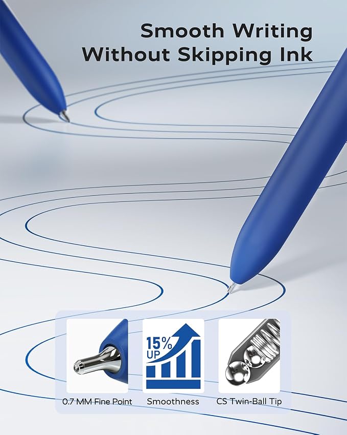 STAGEEK Blue Gel Pens GX3, 6Pcs Quick Dry Blue Ink Pens with 3 Extra Refills, Fine Point Retractable Smooth Writing Pens for Journaling, Office, Note Taking, School Supplies, Nurse Aesthetic(Blue)