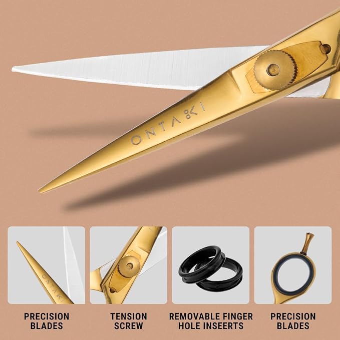Ontaki Beard & Mustache Scissors for Men - 5.5" Japanese Steel, Gold Brass | Precision Sharp Blades, Ergonomic Finger Rest & Adjustable Tension Screw for Perfect Trimming - Beard Grooming Scissors