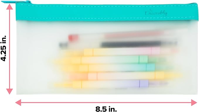 Decorably 4 Pack Clear Pencil Pouches with Zipper, 8.5x4.25in TPU | See-Through Pencil Case & Pen Bag in 4 Colors for School Supplies, Cosmetics, Makeup & Travel - Pouch for Girls & Teens