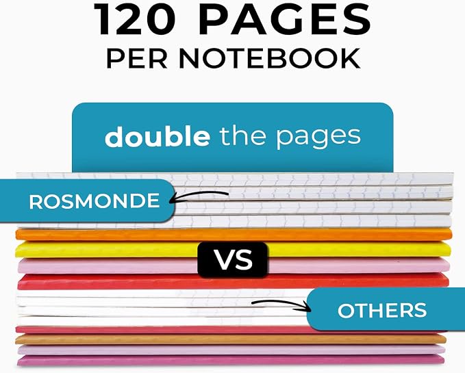 Rosmonde Bulk Kraft Journals, A5, 50 Pack, College Ruled, 120 Pages | Bulk Composition Notebooks Lined, College Ruled, 8 x 5.7, 60 Sheets, No-Bleed Paper, Kraft Composition Notebook for School