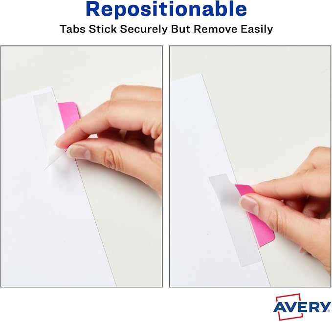 Avery Margin Ultra Tabs, 2.5" x 1", 2-Side Writable, Neon Colors, 24 Repositionable Tabs, 72 Packs (74767)