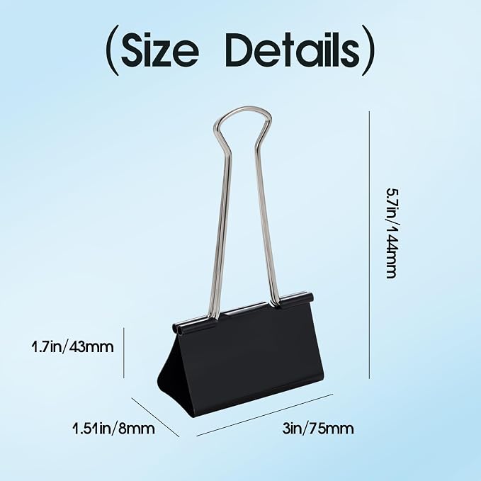 3 Inch Jumbo Binder Clips, Extra Large Heavy Duty Black Metal Paper Clamps, 36Pack, 1.5 Inch Capacity for Thick Document, Curtain & Storage Bag