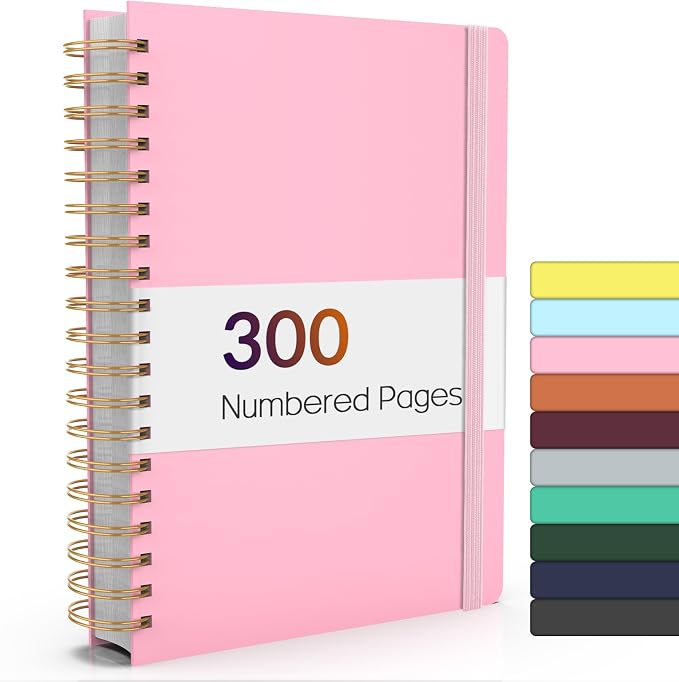 Forvencer Lined Spiral Journal Notebook with 300 Numbered Pages, B5 College Ruled Thick Journals for Writing with 100GSM Paper, Hardcover Notebooks with Contents for Work, School, Women, Men, Pink