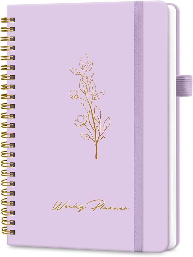 Taja Undated Weekly Planner, Weekly To Do List Notebook with Goal & Habit Tracker Organizer, A5 Weekly Planner Notebook with Spiral Binding, 6.1" x 8.2" - Purple