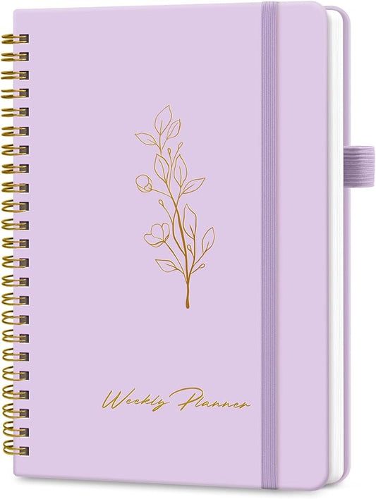 Taja Undated Weekly Planner, Weekly To Do List Notebook with Goal & Habit Tracker Organizer, A5 Weekly Planner Notebook with Spiral Binding, 6.1" x 8.2" - Purple