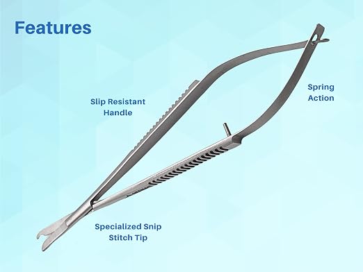 ARTMAN INSTRUMENTS Spring Action Micro Snip Stitch Removing Castroviejo Scissors 5.5 Inches for Fine Stitch Removal, Embroidery, and Micro Surgical Sutures