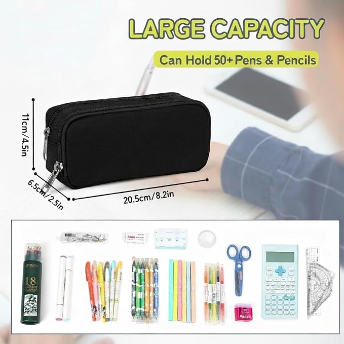 Della Gao Pencil Case, Large Pencil Pouch Nylon Pencil Box for Office Stationery Organizer, Multifunctional Pencil Bag for Men Women