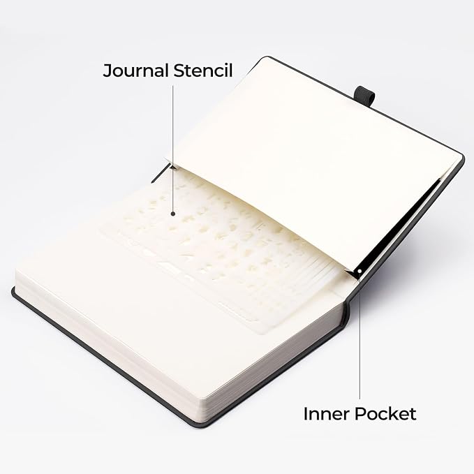 EMSHOI Blank Journal Notebook, 320 Pages, A5 Size (5.7'' x 8.3'') | Leather Hardcover, 100 GSM Thick Paper, Unlined, Plain, for Sketching, Drawing, Painting, Sun Debossed (Black)