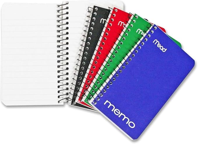 Mead Spiral Memo Notebook, 8 Count, Pocket-Notebook, College Ruled Paper, 3" x 5", 60 Sheets perNotebook, Assorted Colors (73605) (Pack of 9)